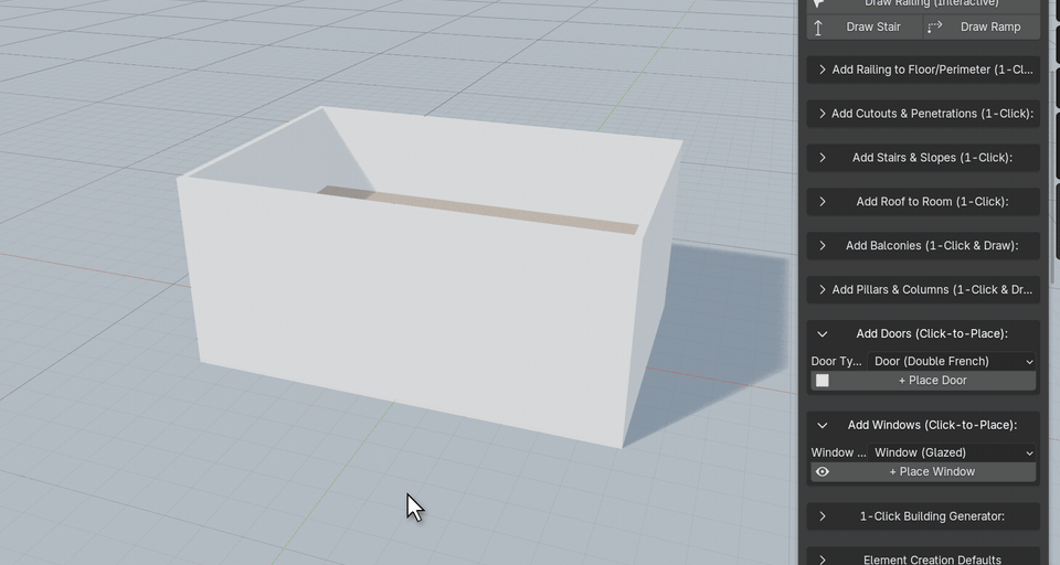 Placing doors, a garage door and windows on a wall
