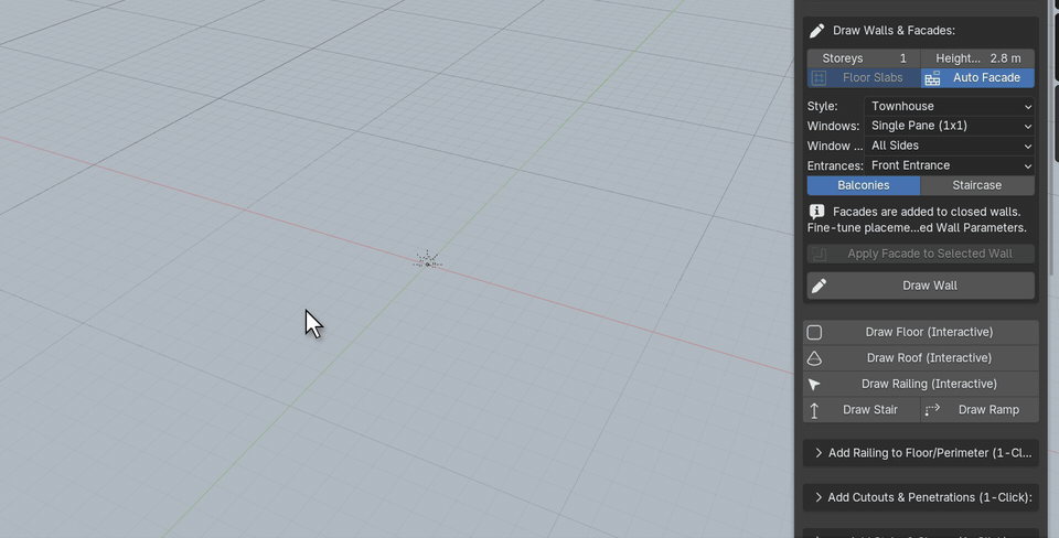 Click-to-draw walls with live dimensions